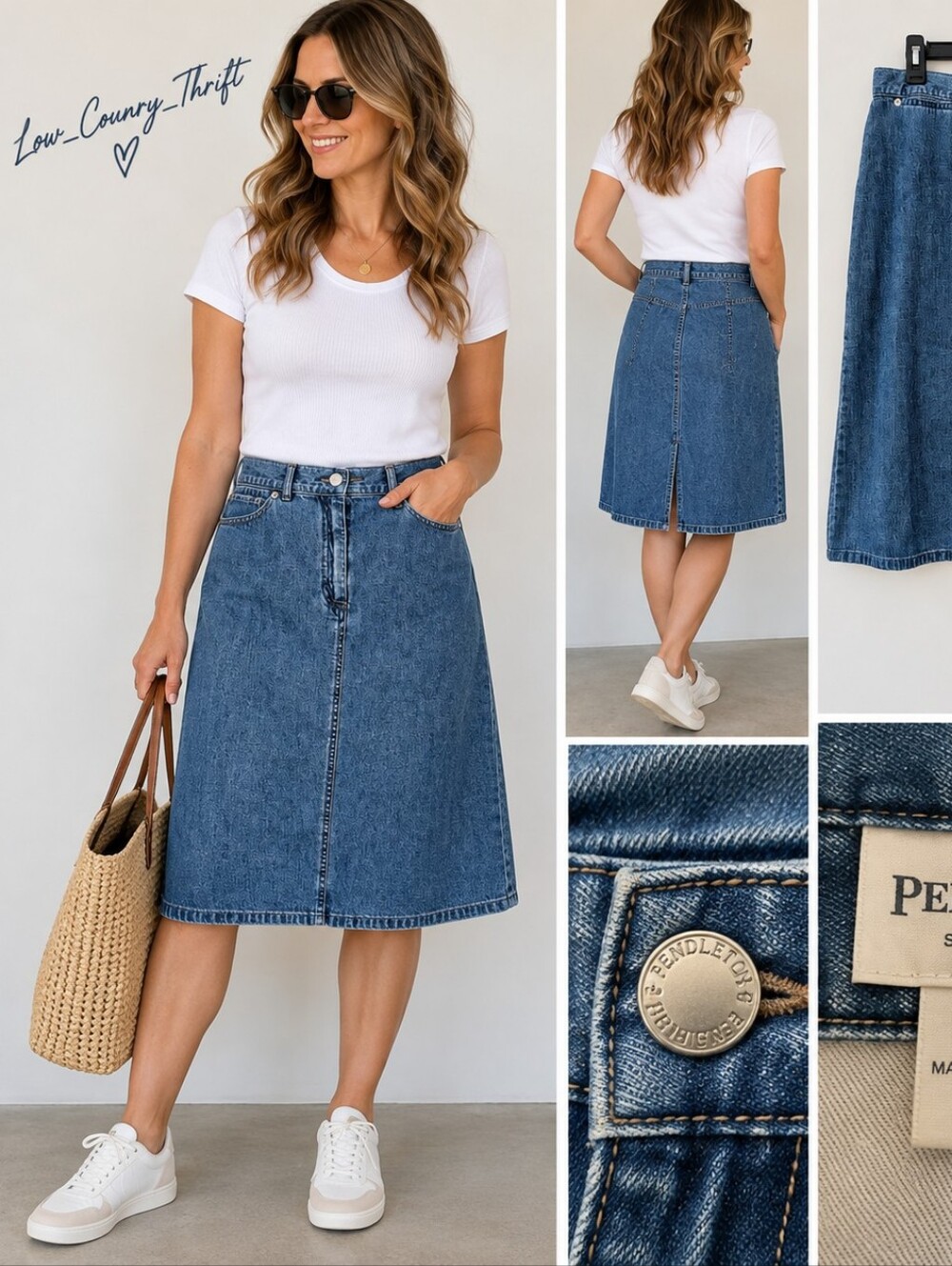 Pendleton Denim Skirt Women's 10 Blue A-Line Midi Cotton Classic
